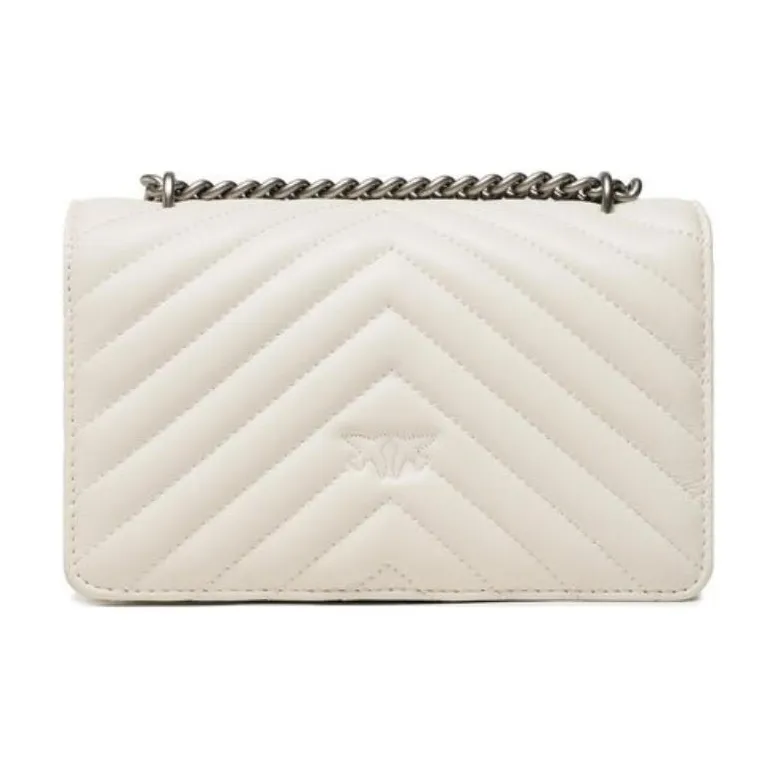 PINKO Sheepskin One Shoulder Handbag, Crossbody Bag Mini Women's White-4
