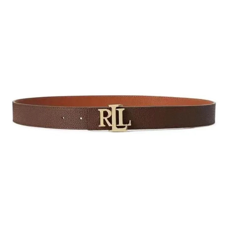 Polo Ralph Lauren Logo Decoration Leather Belts Men's Brown Width 3.2CM-0