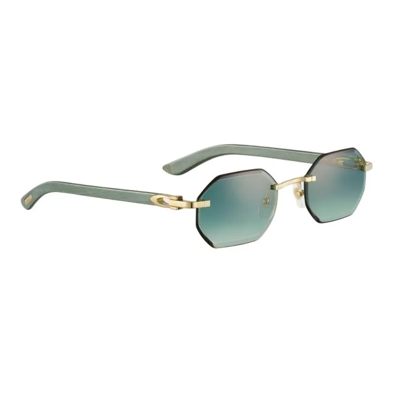 CARTIER Gold Plated Metal Wooden Irregular Shape Sunglasses Unisex Green-2