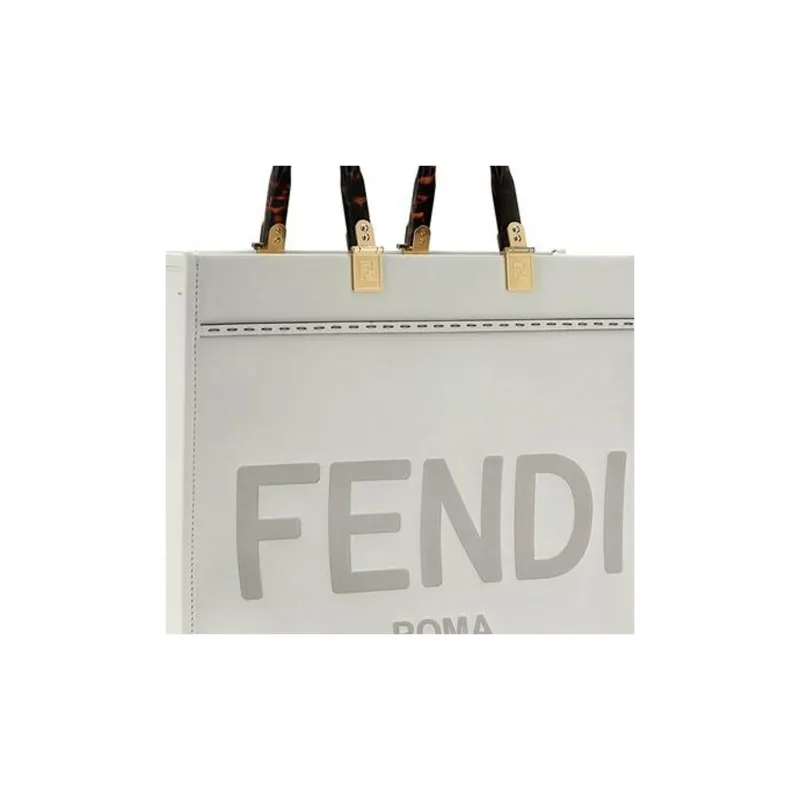 FENDI Calfskin One Shoulder Handbag Tubas Women's White-3