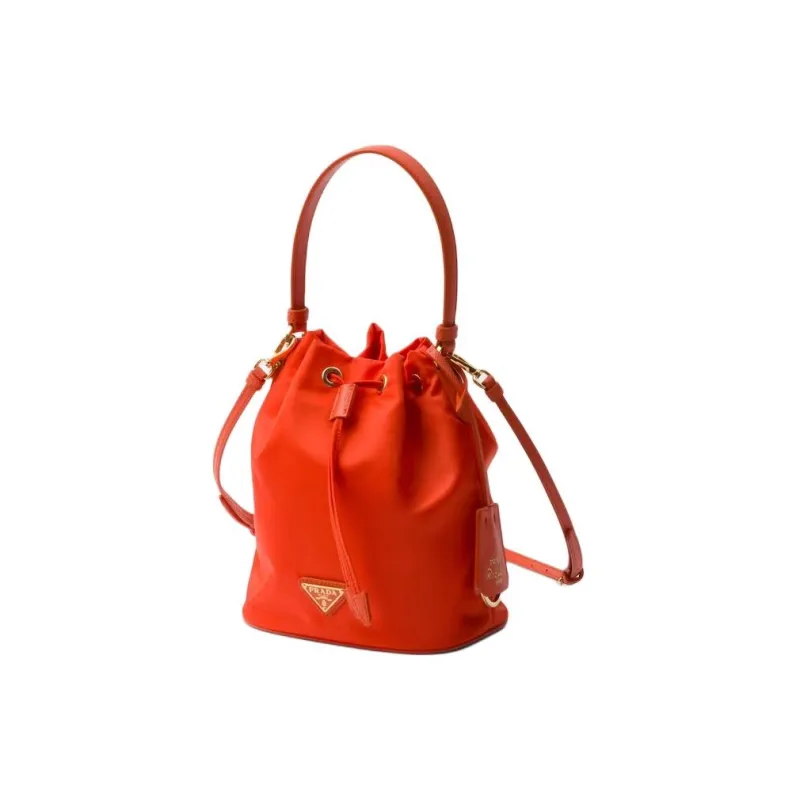 PRADA Fabric With Leather Bucket Bags Shoulder Bag Crossbody Bag Handbag Mini Women's Orange-1