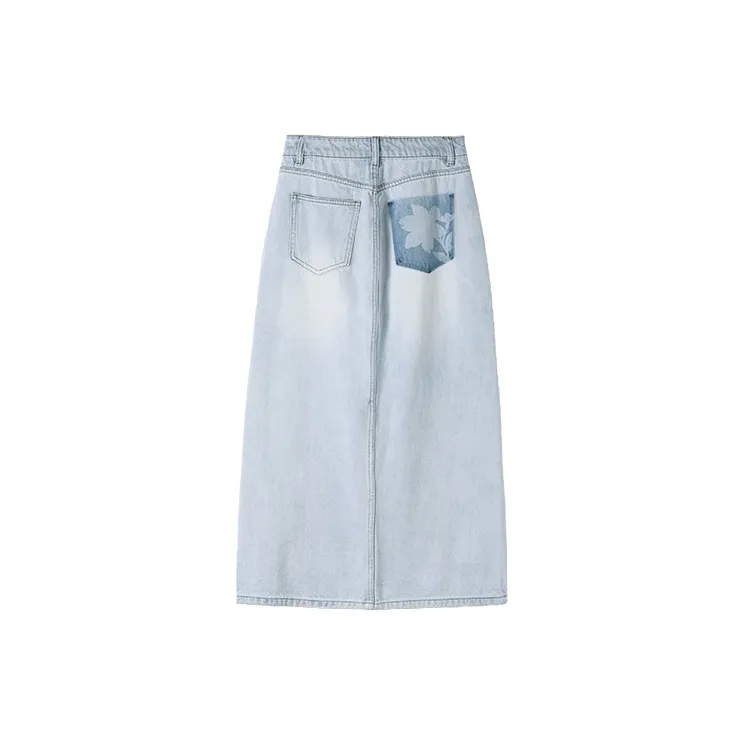 HIPPIEMISS Denim Long Skirts Women's Light Blue-1