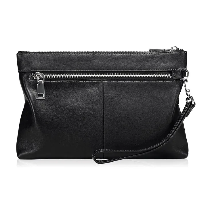 Old Man's Head Top Grain Cow Leather Clutch Wrist Bag Regular Men's Black-3