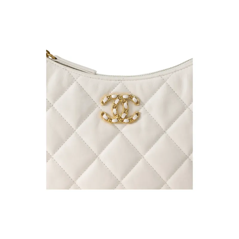 CHANEL Cow Leather Shoulder Bag, Hobo Bag, Handbag Women's White-4