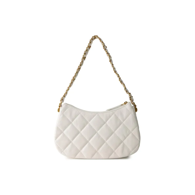 CHANEL Cow Leather Shoulder Bag, Hobo Bag, Handbag Women's White-2