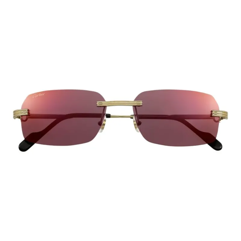 CARTIER Gold Plated Metal Rectangular Sunglasses Unisex Gold-1