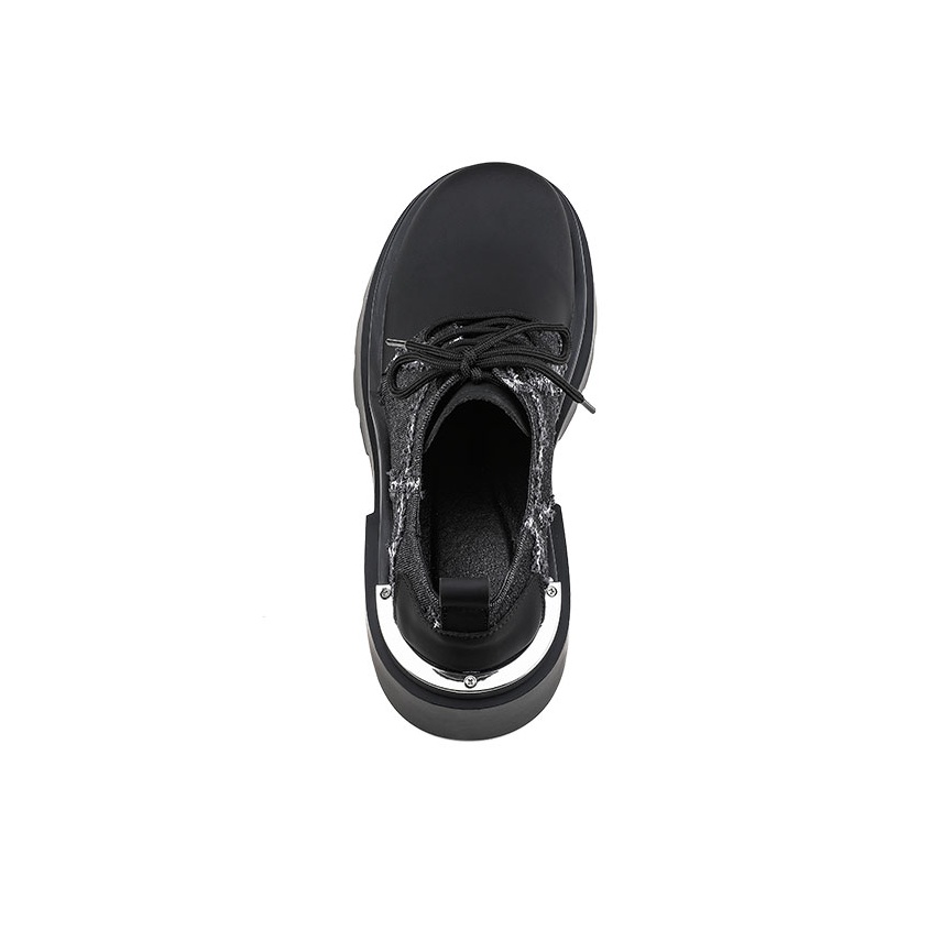 国内で当店のみ Hanqiaoriji - Denim Platform Zipper Derby HANQIAORIJI Future Heel Iron Plate Denim Panel Derby Shoes