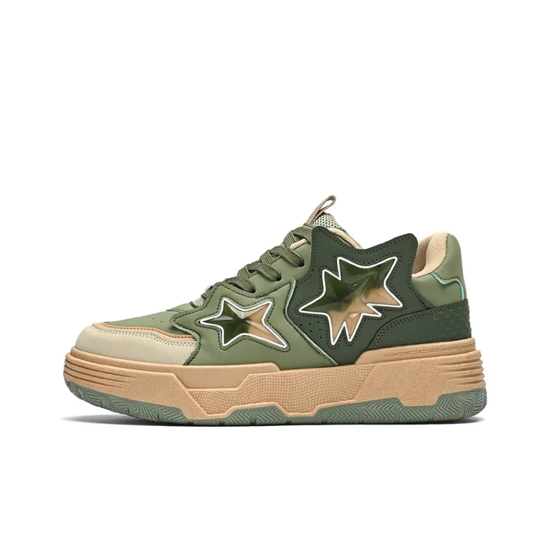 Binary Skateboard Shoes Unisex Low Top Dark Green/Beige-0