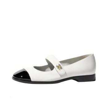 CHANEL Chunky Heel Mary Jane Shoes 2cm Women's White