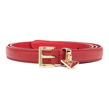 PRADA Logo Plaque Pin Buckle Leather Belts Women's Red
