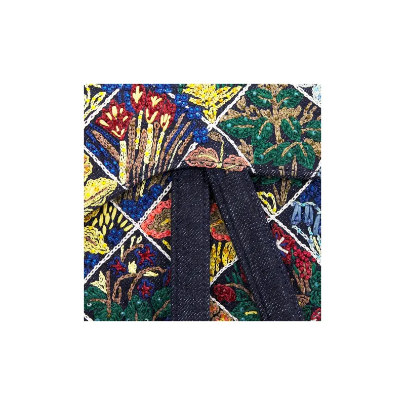 DIOR Saddle Denim Saddle Bag Shoulder Bag Crossbody Bag Handbag Women's Multicolor-5