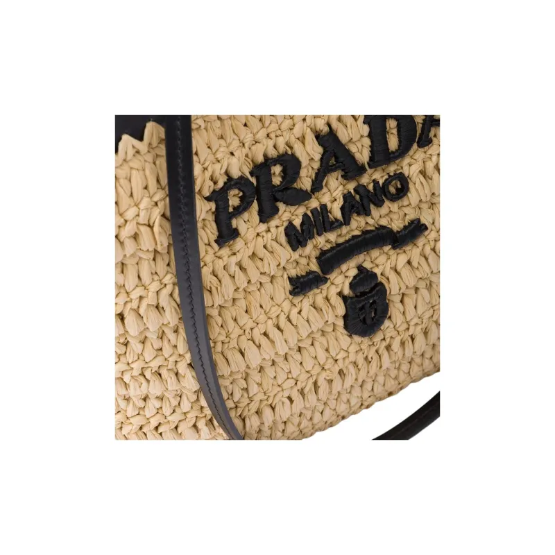 PRADA Woven Fabric With Leather Tote Bag Shopping Bag Shoulder Bag Crossbody Bag Handbag Mini Women's Tan & Black-5