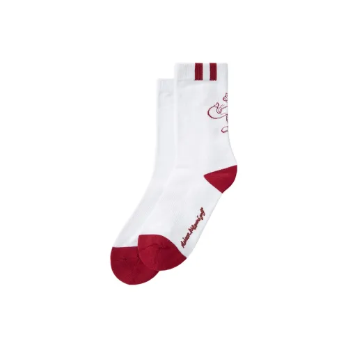 Maison Kitsune Unisex Swing Fox Crew Socks Mid-Calf Socks Unisex White