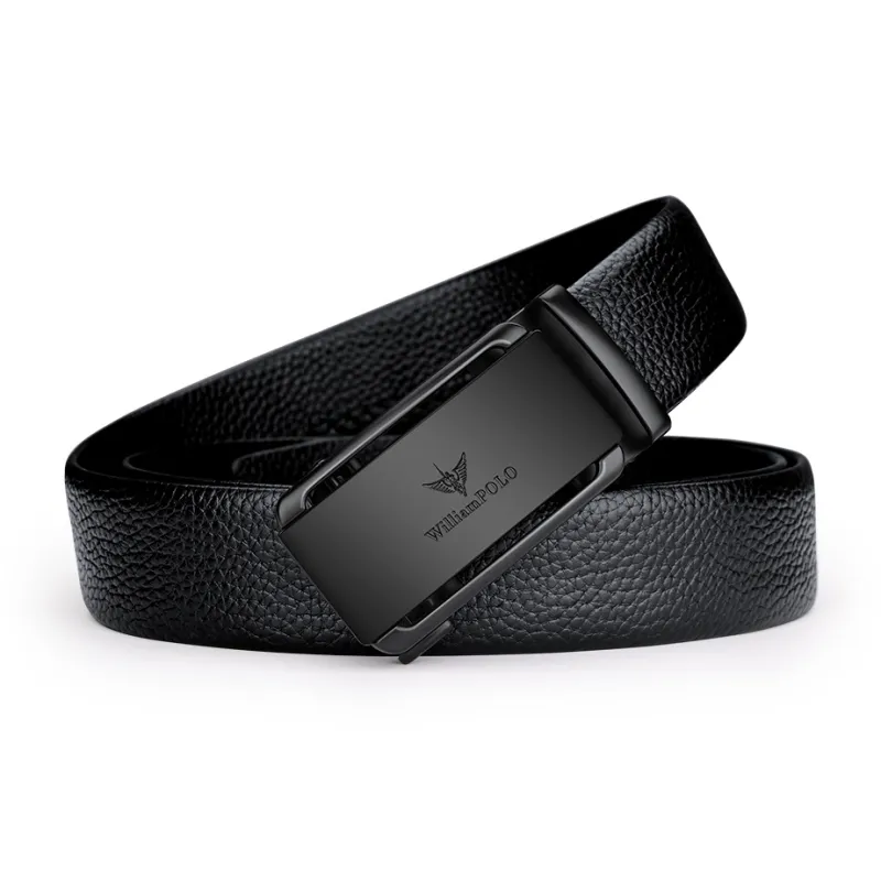 WilliamPOLO Top Grain Cow Leather Leather Belts Men's Gunmetal 3.5cm Width-3