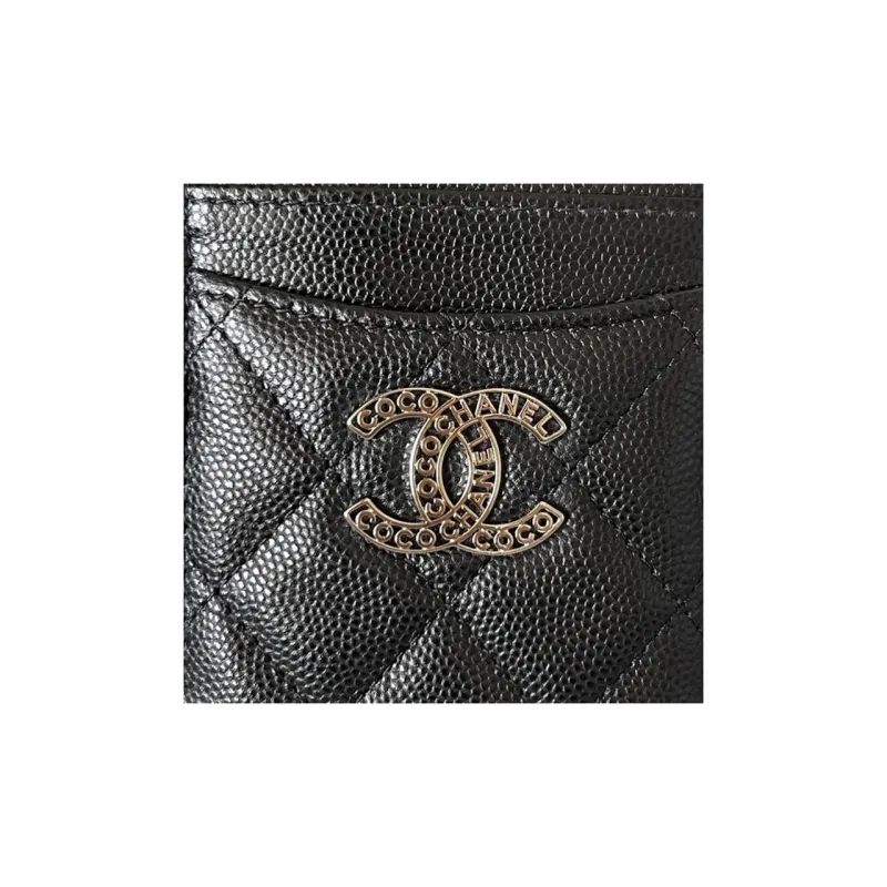 CHANEL Caviar Cow Leather Card Holder Women's Black-4