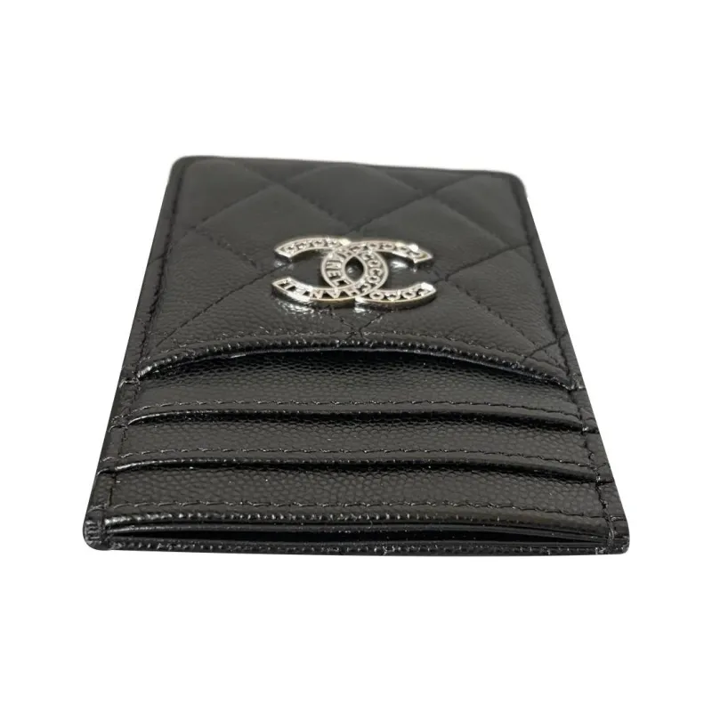 CHANEL Caviar Cow Leather Card Holder Women's Black-3