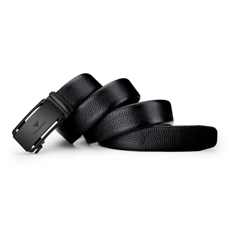 WilliamPOLO Top Grain Cow Leather Leather Belts Men's Gunmetal 3.5cm Width-4