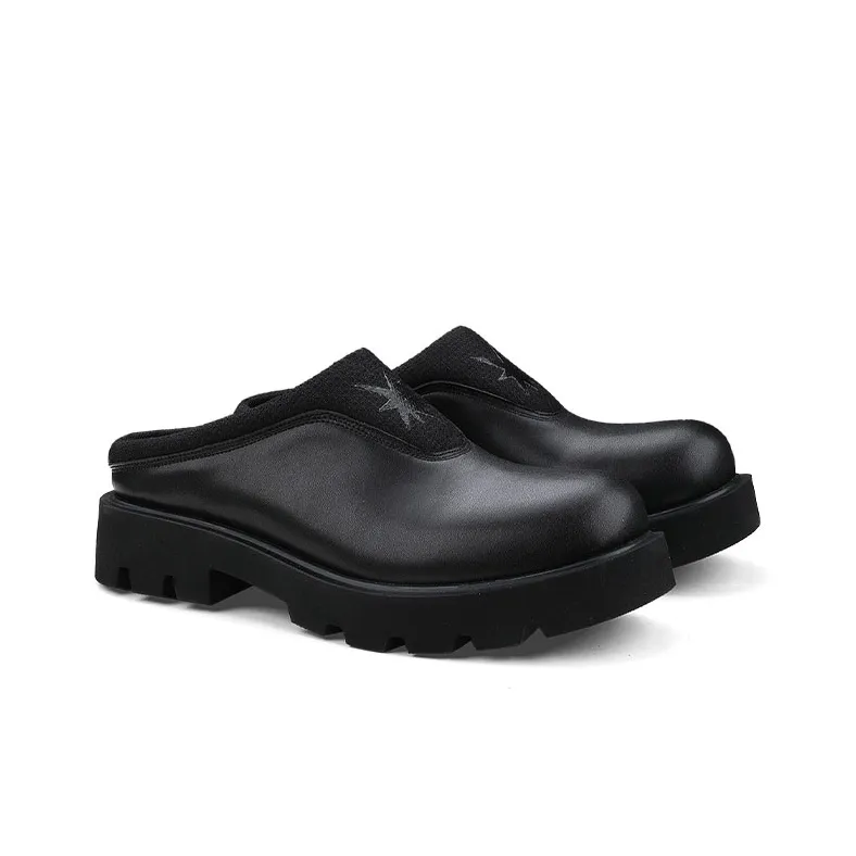 HANQIAORIJI Rebirth Slip Resistant Lightweight Sandal Derby Closed Toe Slippers 4cm Men's Black-2