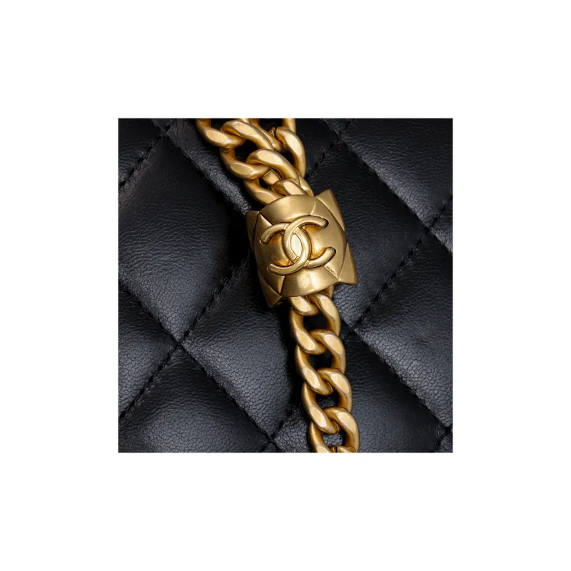 CHANEL Lambskin Shoulder Bag, Crossbody Bag Women's Black-5