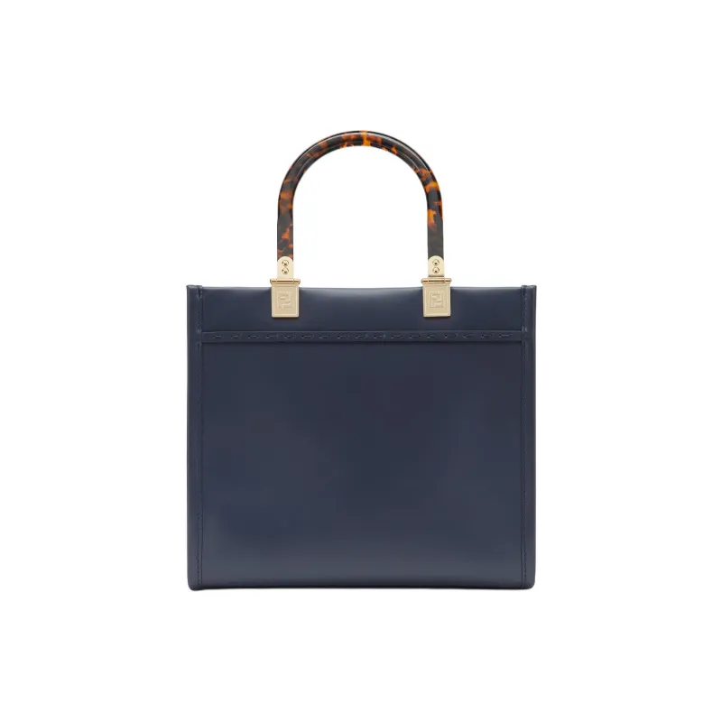 FENDI Sunshine Leather Tote Bag Shopping Bag Shoulder Bag Handbag Small Size Women's Blue-2