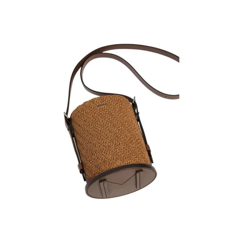 MaxMara Soft Natural Smooth Calfskin Portable Bucket Shoulder Bag Women's Brown-4