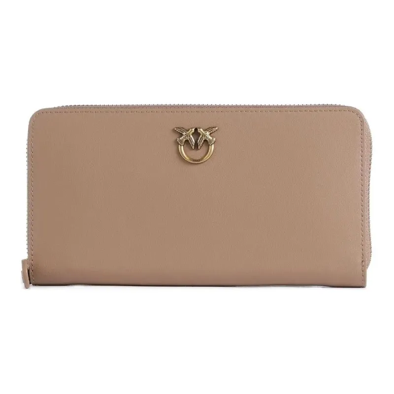 PINKO Cowhide Leather Wallet Women's Beige-4