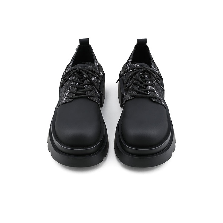 国内で当店のみ Hanqiaoriji - Denim Platform Zipper Derby HANQIAORIJI Future Heel Iron Plate Denim Panel Derby Shoes