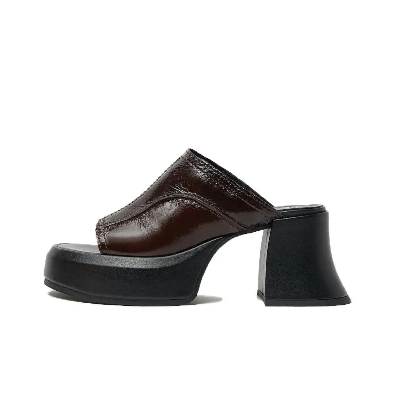 MIISTA Slide Slippers 8cm Women's Brown-0