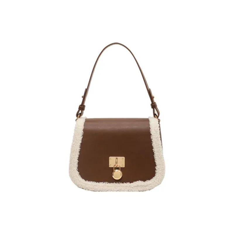 JANE KLAIN PU Laminated Textile Saddle Bag Shoulder Bag Crossbody Bag Regular Women's Black/Brown-0