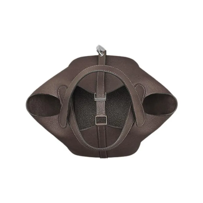 HERMES Picotin Lock Barenia Faubourg Saddle Leather Basket Bag Handbag Bucket Bag Women's 46 Ebony Wood Color-2
