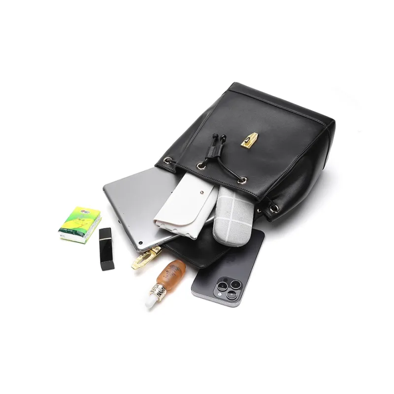 Satchi Cow Leather Backpack Small Size Women's Black-4