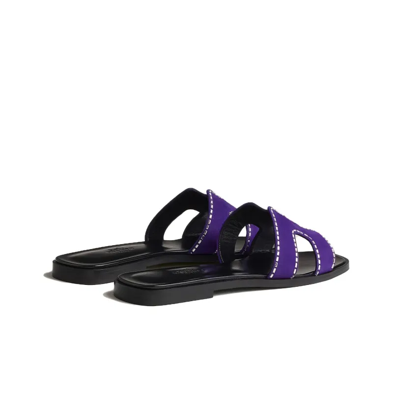 HERMES Oran Slide Slippers Women's Black Purple-3