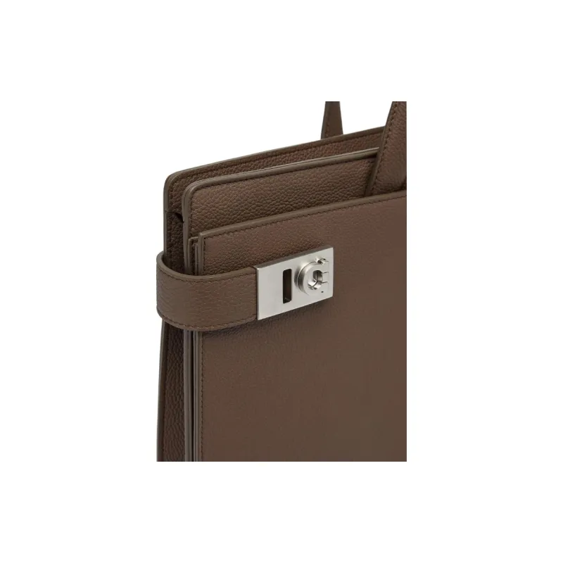 FERRAGAMO GANCINI Grained Calfskin Portable Briefcases Men's Brown-3