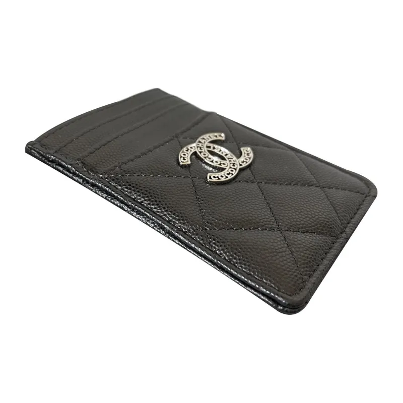 CHANEL Caviar Cow Leather Card Holder Women's Black-1