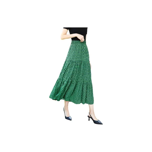 TOUCH Casual Long Skirts Women's Black/Green Multicolor