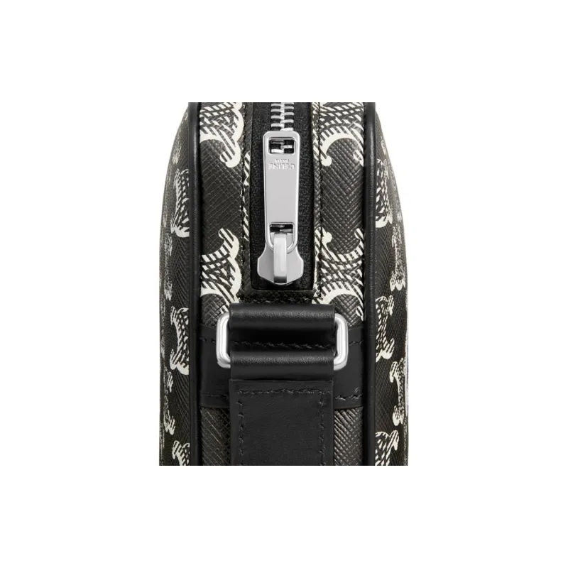 CELINE Triomphe Canvas With Calfskin Shoulder Bag, Crossbody Bag Medium Size Men's Black & White-3