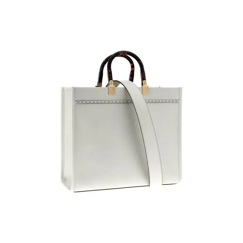 FENDI Calfskin One Shoulder Handbag Tubas Women's White-1