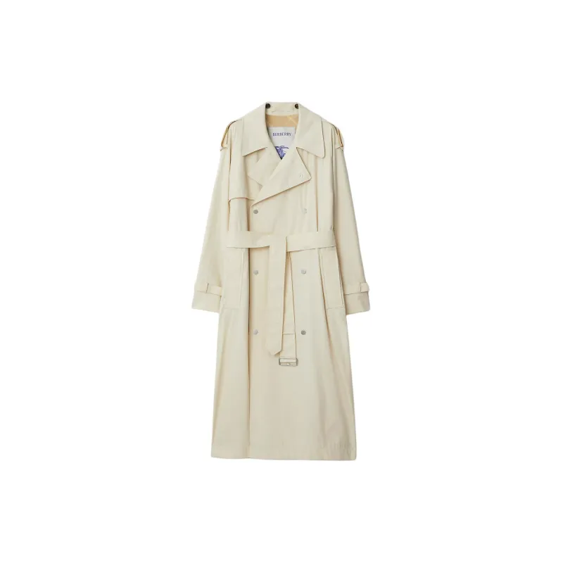 Burberry Trench Coat Women's Plain White Fabric-1