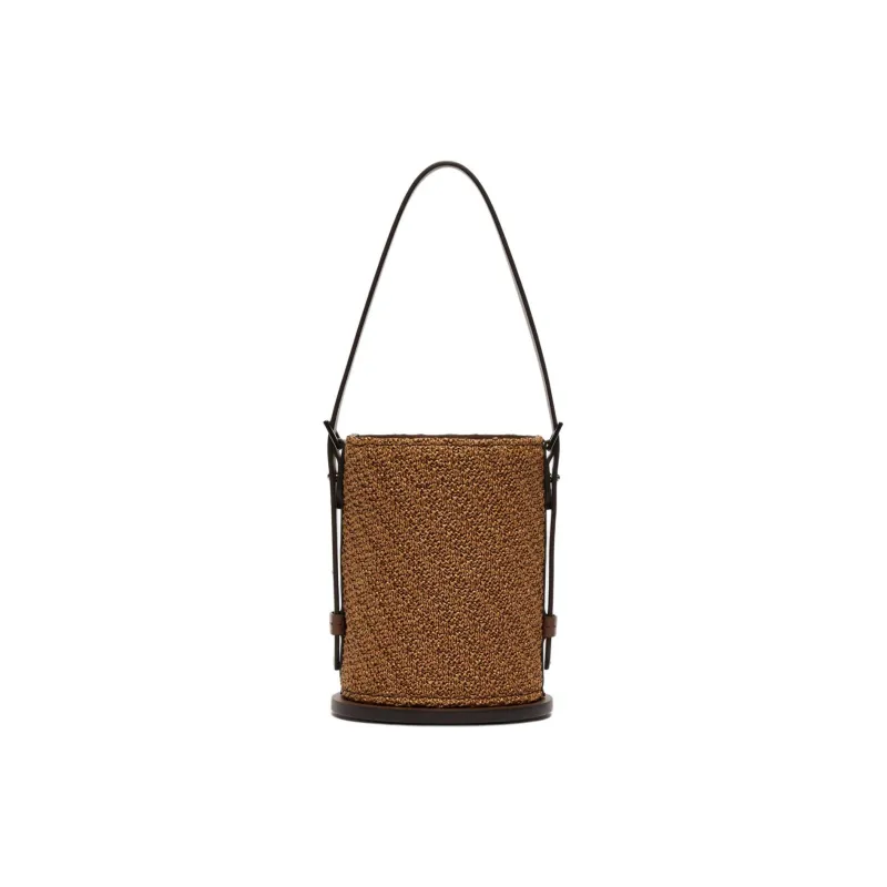 MaxMara Soft Natural Smooth Calfskin Portable Bucket Shoulder Bag Women's Brown-2