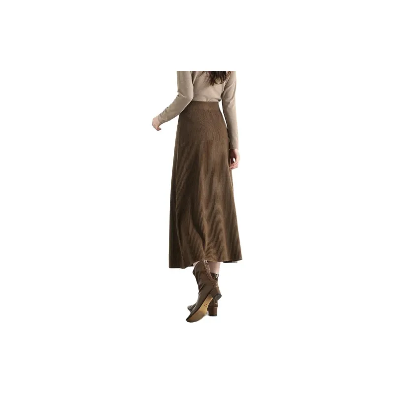 SENTUBILA Knit Long Skirt Women's Gold Brown-1
