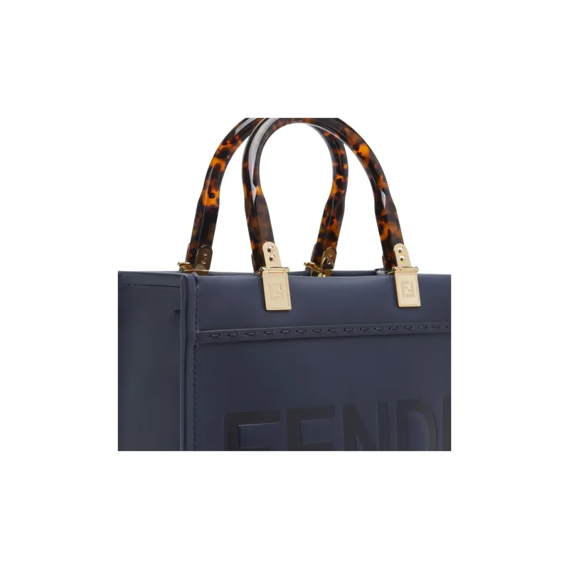 FENDI Sunshine Leather Tote Bag Shopping Bag Shoulder Bag Handbag Small Size Women's Blue-4