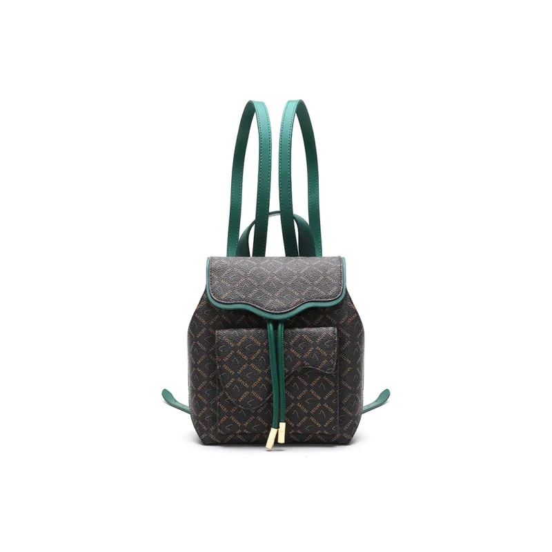 Satchi PVC Cow Leather Patchwork Backpack Handbag Small Size Women's Green/Red-0