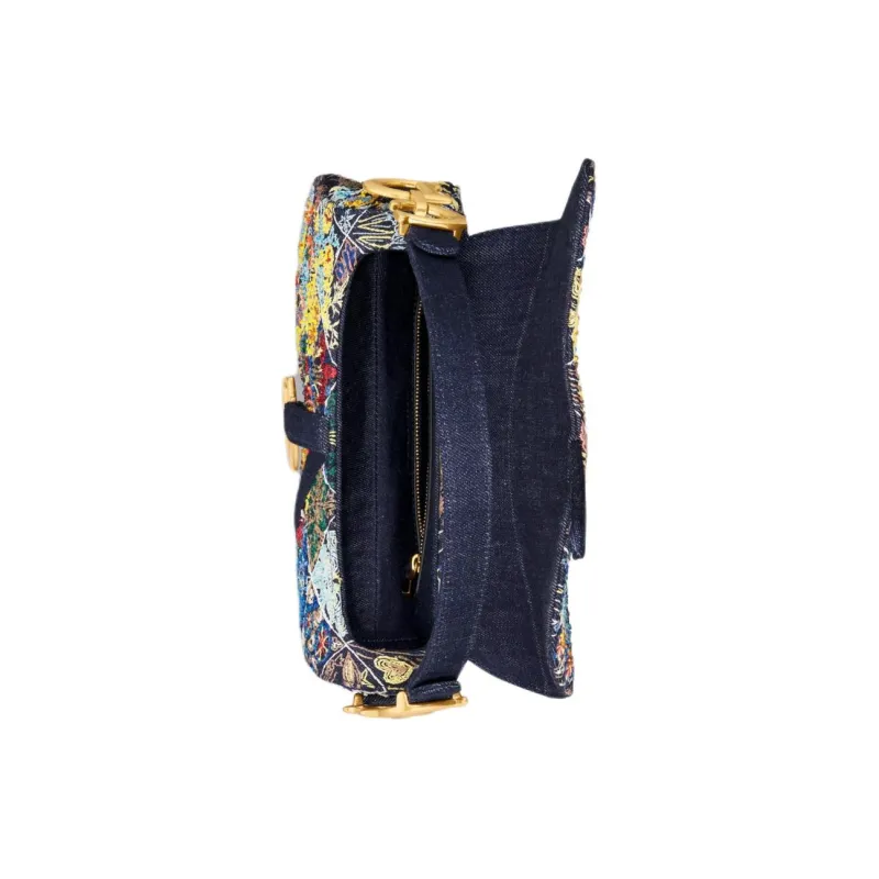 DIOR Saddle Denim Saddle Bag Shoulder Bag Crossbody Bag Handbag Women's Multicolor-4