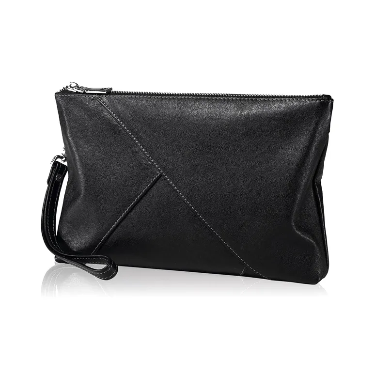 Old Man's Head Top Grain Cow Leather Clutch Wrist Bag Regular Men's Black-1