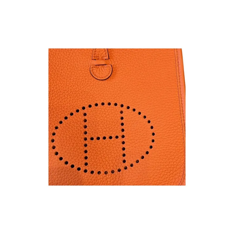 HERMES Evelyne Clemence Leather Shoulder Bag Crossbody Bag Mini Unisex Lead Dan Orange-3