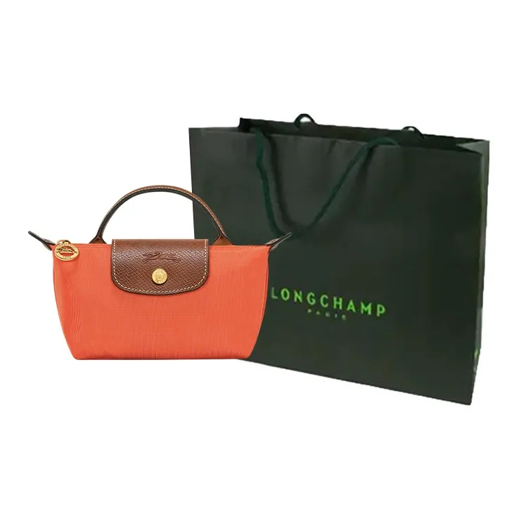 LONGCHAMP Fabric Cow Leather Patchwork Dumpling Bag Handbags Unisex Orange-7