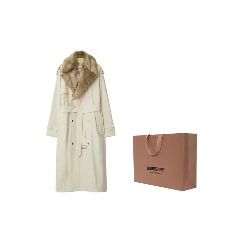 Burberry Trench Coat Women's Plain White Fabric-3