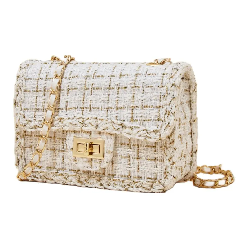 FOXER Fabric Trendy Elegant Travel Crossbody Shoulder Bag Small Square Small Size Women's White-1