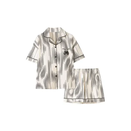 Sleep Summer Students Dormitory, Home Pajamas Women's Black White Stripes