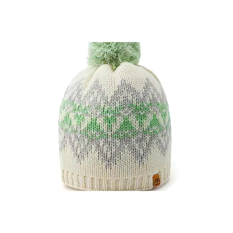 Timberland Plush Yarn Leather Beanies Men's Beige-2